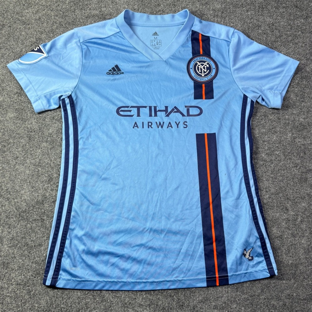 New York City FC Adidas Jersey Mens M Blue Airways Soccer MLS Sportswear Etihad